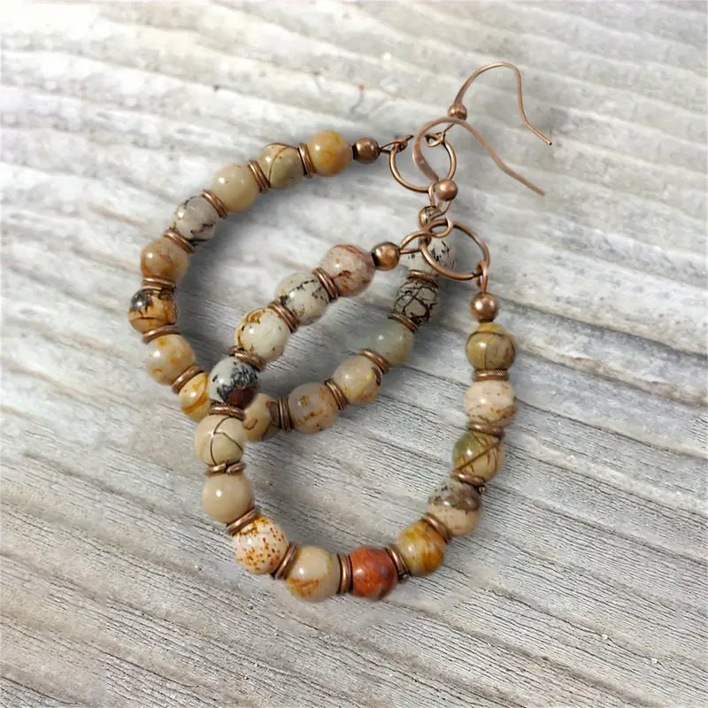 Beige Stone Dangle Earrings