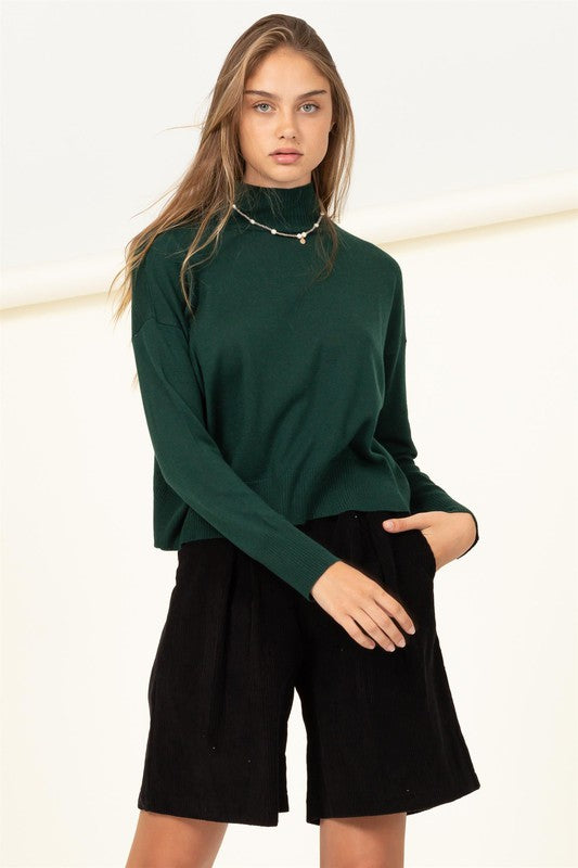 Hunter Green High Neckline Long Sleeve Sweater