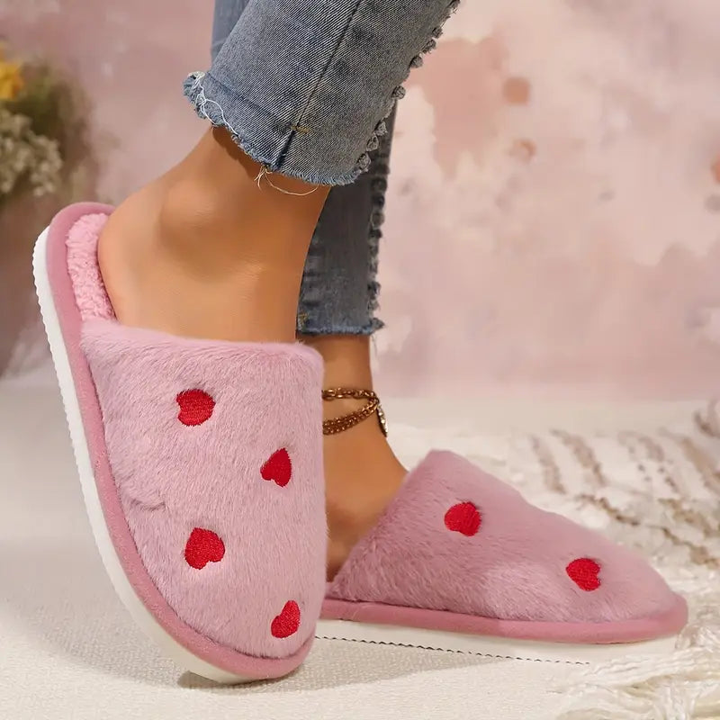 Plush Heart Slippers