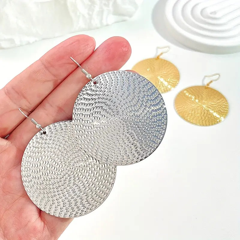 Silver and Gold Round Textured Disc Earrings