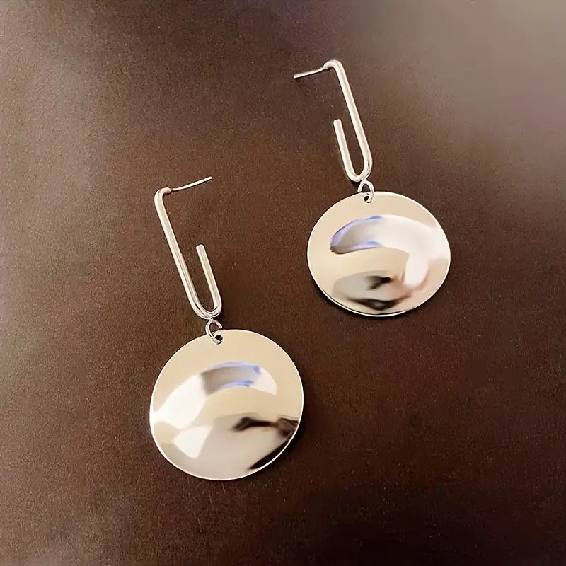 Silver Disc Dangle Earrings