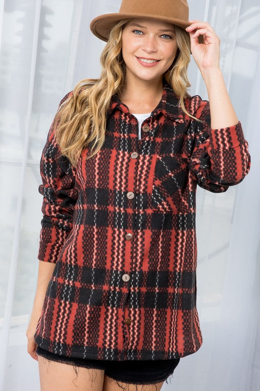 Rust Plaid Fuzzy Shacket