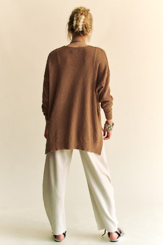 Brown Relaxed Fit Long Sleeve Sweater with Breast Pocket