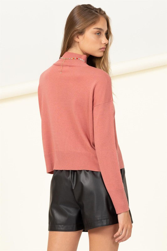 Blush High Neckline Long Sleeve Sweater