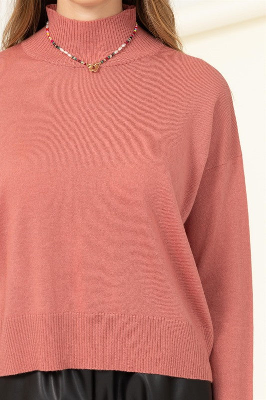 Blush High Neckline Long Sleeve Sweater