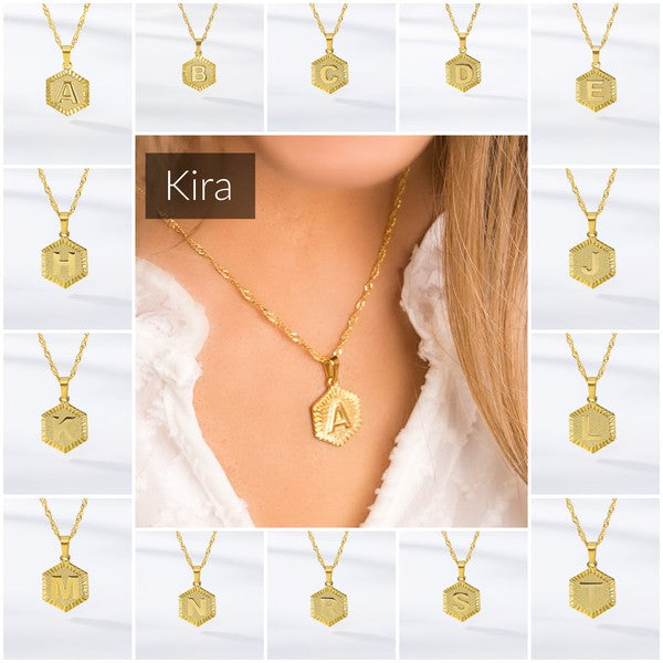 Gold Hexagon Initial Necklace