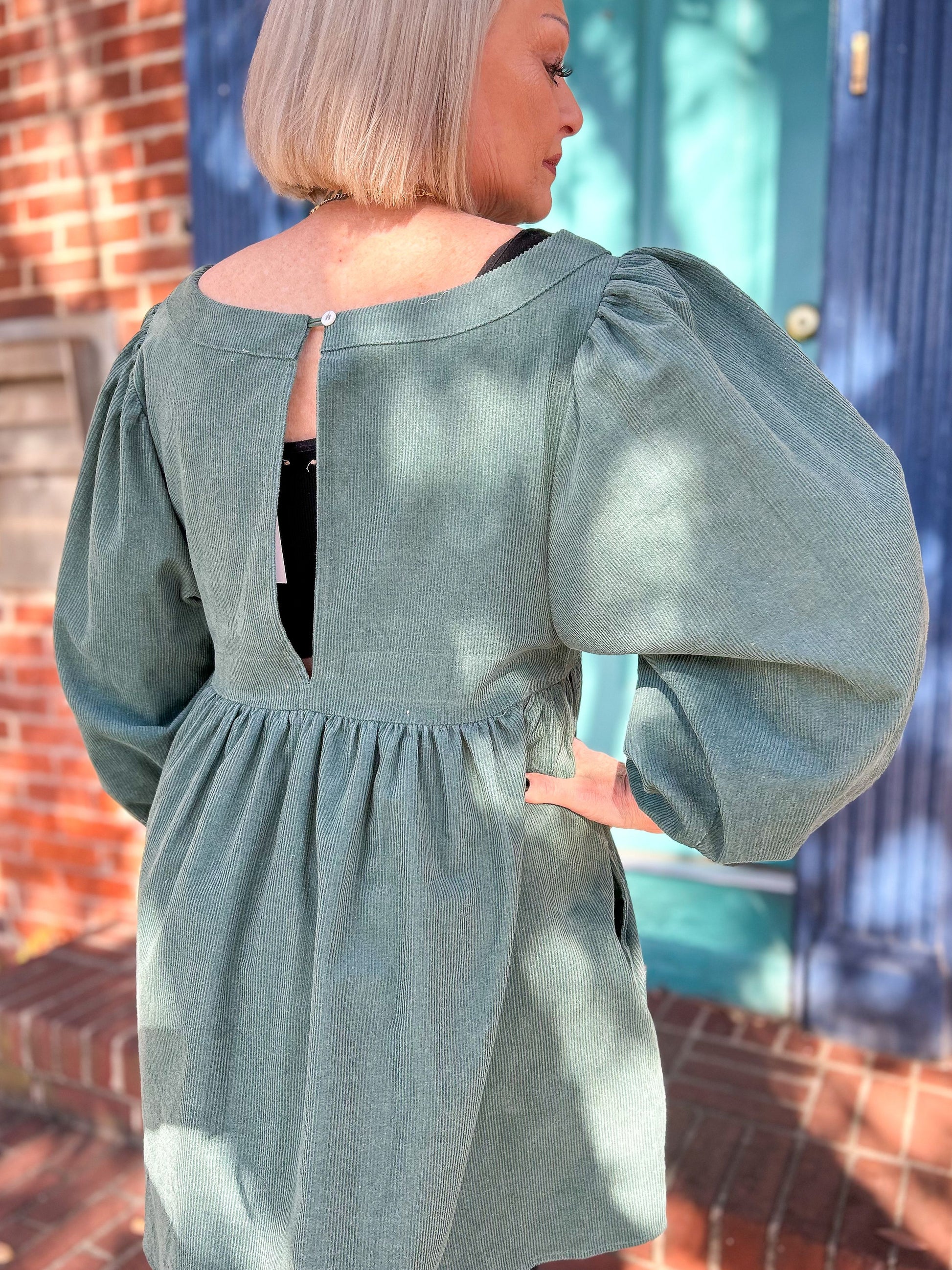 Sage Corduroy Babydoll Dress