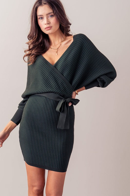 LUX Front and Center Wrap Sweater Dress